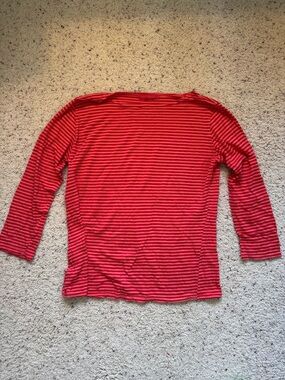 Cut Loose Coral and Red Striped Three Quarter Sleeve Tee